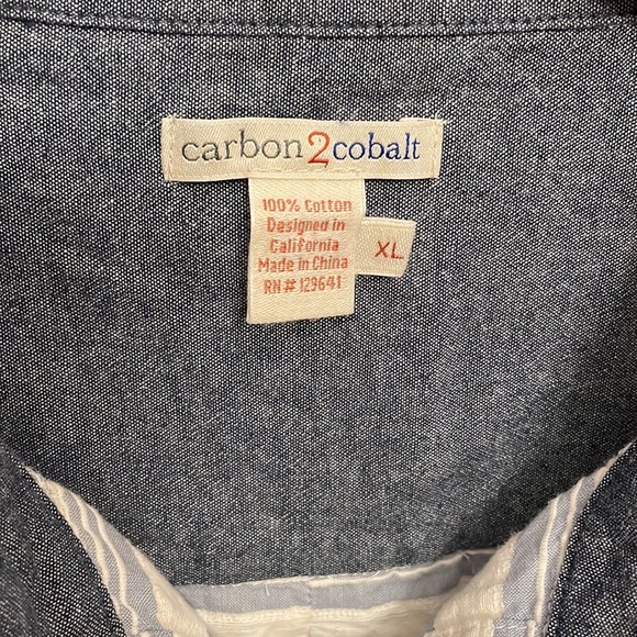 CARBON2COBALT men’s blue white stripe button down shirt cotton light texture XL - Picture 4 of 14